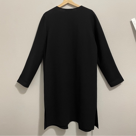 St. John Coatigan 100% Wool Black Knit Cardigan Jacket Long Line Womens 10 - Picture 2 of 13